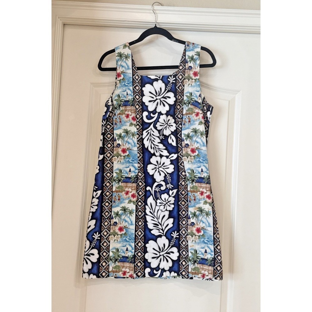 Vintage Shannon Marie Hawaiian Floral Camp Sleeveless Shift Dress Size L/14 USA